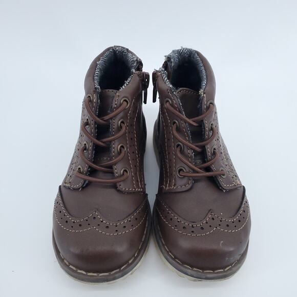 Cat & Jack Toddler High Top Dark Brown Boot Faux Leather Elastic Laces Toddler 8 - Picture 2 of 5